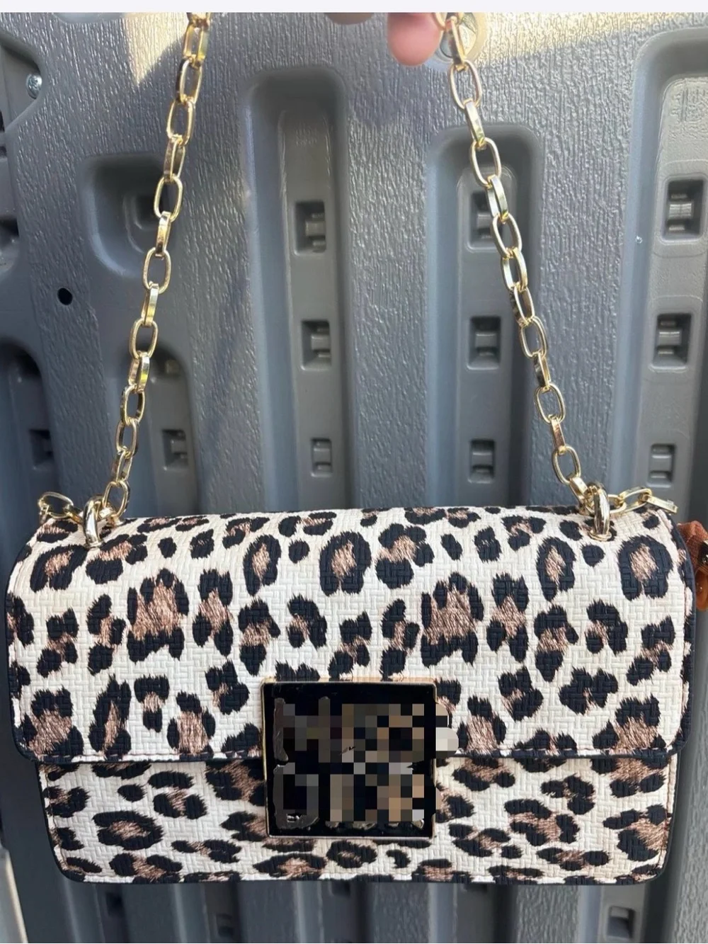 Leopard Print Chain Crossbody Bag - Brown/Black